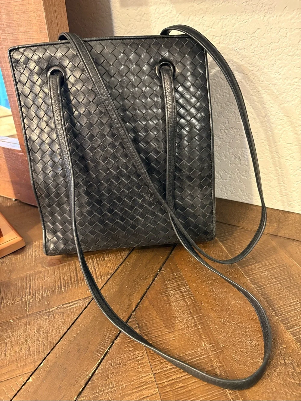 Enzo Angiolini Black Woven Leather Shoulder Tote Bag Vintage